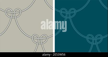 Two different versions of seamless pattern vectors with knots made with nautical ropes. Stock Vector