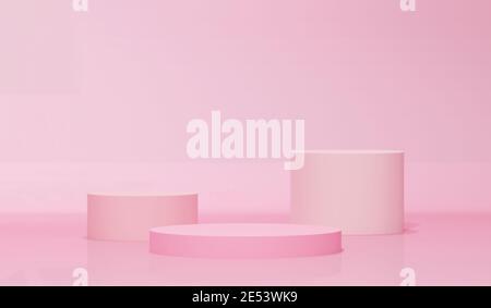 presentation shape with round circular pedestal pink podium for product display on pink color background, stand for product advertising promotion bann