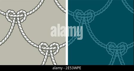 Two different versions of seamless pattern vectors with knots made with nautical ropes. Stock Vector