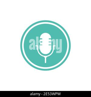 white microphone in green circle with audio waves icon. Voice recognition, AI personal assistant. radio, podcast logo. Audio message, recorder, speak Stock Vector