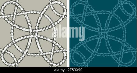 Two different versions of seamless pattern vectors made with nautical ropes. Stock Vector