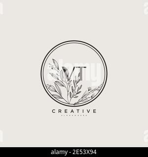 VT Beauty vector initial logo art, handwriting logo of initial signature, wedding, fashion, jewerly, boutique, floral and botanical with creative temp Stock Vector