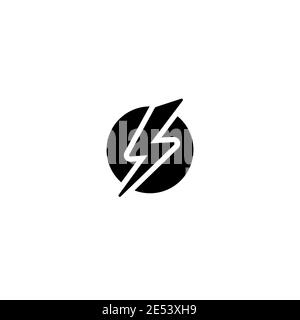 Black lightning bolt in circle simple flat icon. storm or thunder and ...