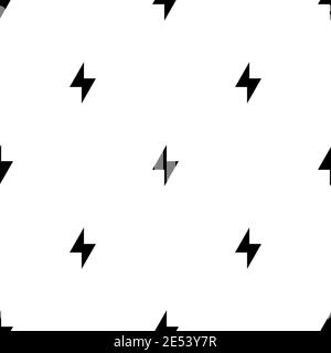 Black lightning bolt simple seamless pattern. storm or thunder and lightning strike ornament on white. High electricity voltage symbol. Vetor illustra Stock Vector