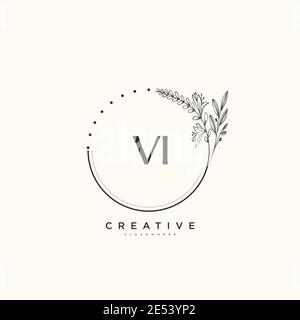 VI Beauty vector initial logo art, handwriting logo of initial signature, wedding, fashion, jewerly, boutique, floral and botanical with creative temp Stock Vector