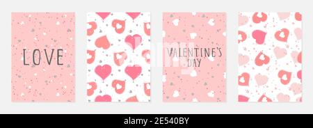 Valentine day cards with watercolor hearts,  grunge elements and hand drawn lettering. Vector backgrounds set. Stock Vector