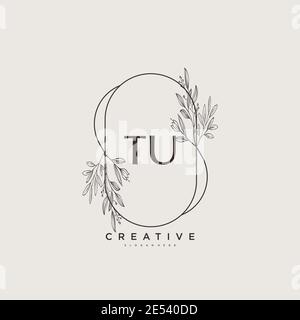 TU Beauty vector initial logo art, handwriting logo of initial signature, wedding, fashion, jewerly, boutique, floral and botanical with creative temp Stock Vector