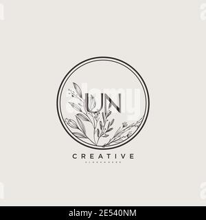UN Beauty vector initial logo art, handwriting logo of initial signature, wedding, fashion, jewerly, boutique, floral and botanical with creative temp Stock Vector