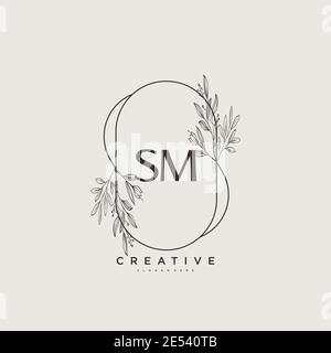 SM Beauty vector initial logo art, handwriting logo of initial signature, wedding, fashion, jewerly, boutique, floral and botanical with creative temp Stock Vector