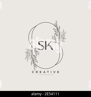 SK Beauty vector initial logo art, handwriting logo of initial signature, wedding, fashion, jewerly, boutique, floral and botanical with creative temp Stock Vector