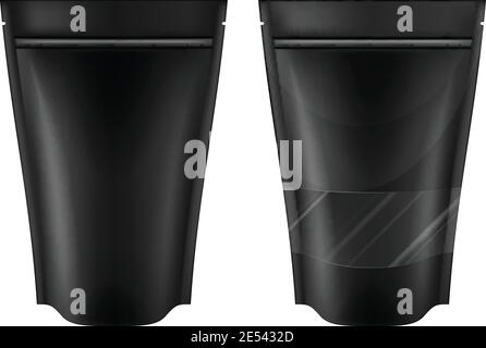 Black plastic bag package with clear window and without it. Vector illustration. Stock Vector