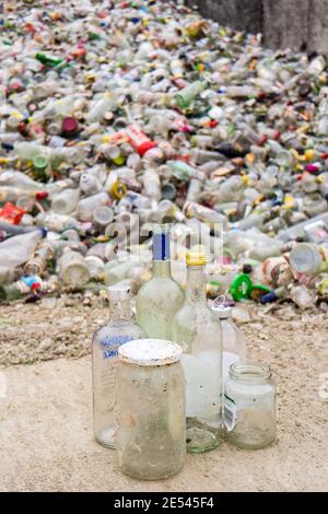 white bottles recycling yard industry Stock Photo