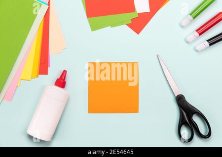 How to make Origami paper bookmark form of carrot for Easter greetings. Children's art project. DIY concept. Step by step photo instruction. Step 1 Stock Photo