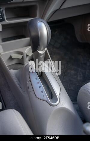 gear stick with automatic transmission in a used car Stock Photo