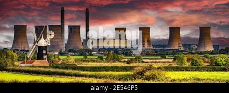 West Burton Power Station and North Leverton Windmill, Nottinghamshire, United Kingdom