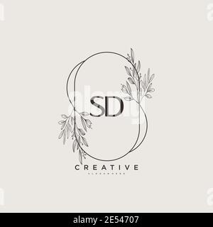 SD Beauty vector initial logo art, handwriting logo of initial signature, wedding, fashion, jewerly, boutique, floral and botanical with creative temp Stock Vector