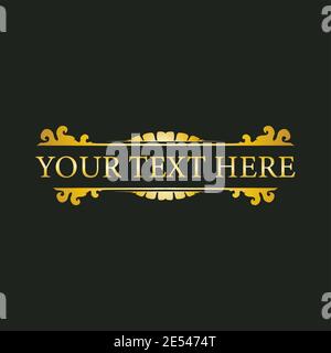 Classic decorative text or title frame isolated on dark green color background. Gold floral ornament. Design Element. Heraldry, heraldic Vector illust Stock Vector