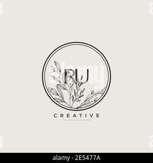 RU Beauty vector initial logo art, handwriting logo of initial signature, wedding, fashion, jewerly, boutique, floral and botanical with creative temp Stock Vector