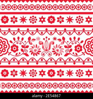 Polish folk art vector seamless embroidery retro pattern with flowers inspired by embroidery designs Lachy Sadeckie - textile or fabric print ornament Stock Vector