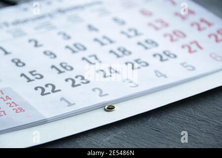 February. wall calendar with the number of days Stock Photo