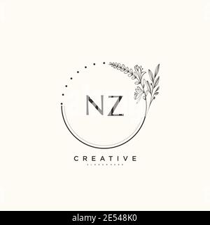 NZ Beauty vector initial logo art, handwriting logo of initial signature, wedding, fashion, jewerly, boutique, floral and botanical with creative temp Stock Vector