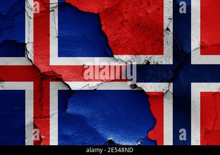 Flags of Iceland and Norway painted on cracked wall Stock Photo - Alamy