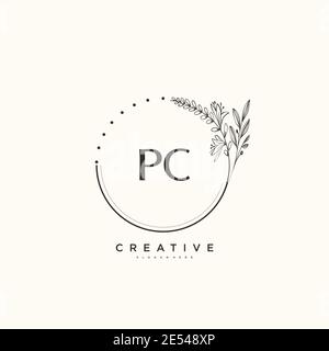 PC Beauty vector initial logo art, handwriting logo of initial signature, wedding, fashion, jewerly, boutique, floral and botanical with creative temp Stock Vector