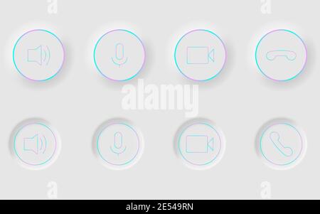 White buttons in Neomorphism design style. Communication buttons set modern buttons. Vector EPS 10 Stock Vector