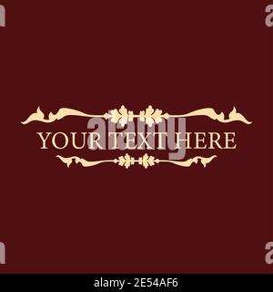 Classic decorative text or title frame isolated on brown color background. Heraldry, heraldic Vector illustration. Gold, beige, floral ornament. Stock Vector
