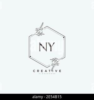 NY Beauty vector initial logo art, handwriting logo of initial signature, wedding, fashion, jewerly, boutique, floral and botanical with creative temp Stock Vector