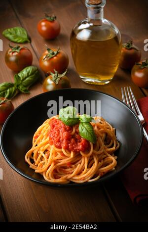 dish of classic tomato sauce spaghetti, Italian Cuisine Stock Photo