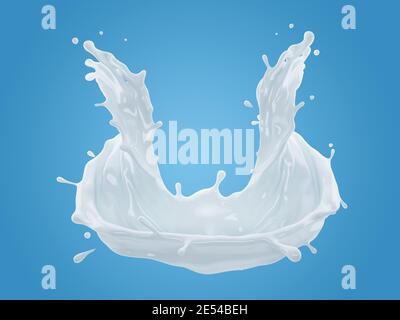 3d illustration of milk splash on gradient blue background with clipping path Stock Photo