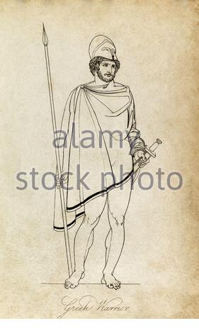 Ancient Greece, Greek Warrior, vintage illustration from 1814 Stock Photo