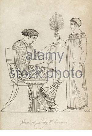 Ancient Greece, Grecian Lady and Servant, vintage illustration from 1814 Stock Photo