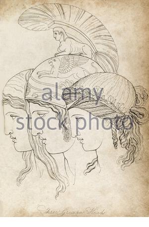 Ancient Greece, Three Grecian Heads, vintage illustration from 1814 Stock Photo