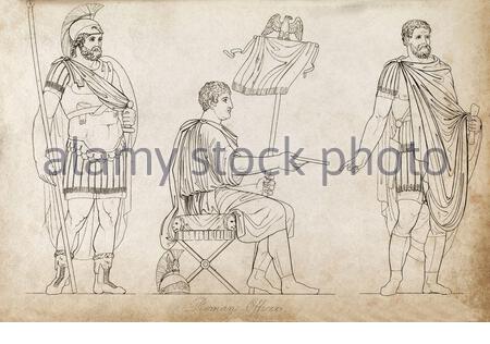 Ancient Rome, Roman Officers, vintage illustration from 1814 Stock Photo