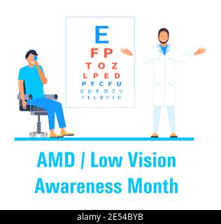 AMD, Low vision awareness month event is celebrated in February. Medical ophthalmologist eyesight check up concept vector. Eye doctor illustration for Stock Vector