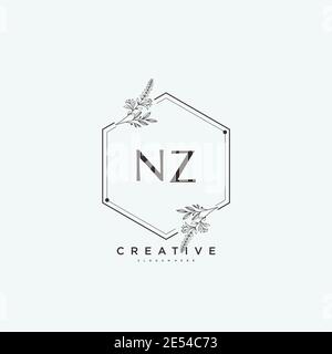 NZ Beauty vector initial logo art, handwriting logo of initial signature, wedding, fashion, jewerly, boutique, floral and botanical with creative temp Stock Vector
