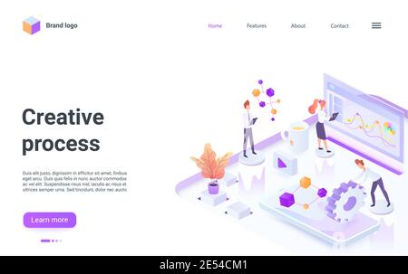 Business people brainstorm, work in creative analysis process concept isometric vector illustration. Cartoon 3d digital modern expertise service, analyst businessman team brainstorming landing page Stock Vector