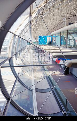 Architectural curves in a terminal of the Paris Charles de Gaulle International Airport, France. Stock Photo