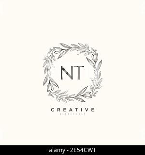NT Beauty vector initial logo art, handwriting logo of initial signature, wedding, fashion, jewerly, boutique, floral and botanical with creative temp Stock Vector