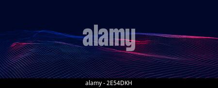 Panoramic wireframe mountain land in violet and blue color. Abstract background for futuristic, modern, computer, big data concepts Stock Photo