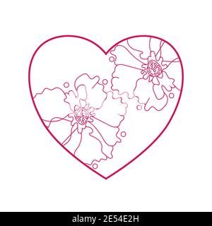 Heart with doodle zen flowers for Valentine Day, isolated on white background. Vector illustration. Stock Vector