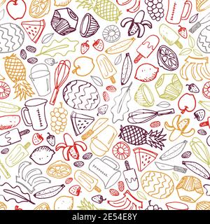 Vector white popsicle fruits ice cream hand drawn doodle repeat pattern background. Perfect for fabric, scrapbooking and wallpaper projects. Stock Vector
