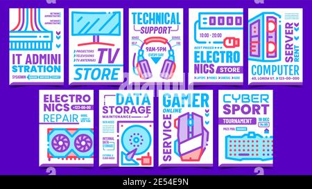 Computer Collection Promotion Posters Set Vector Stock Vector