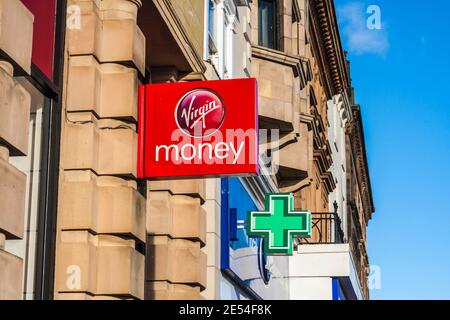 The sign outside the branch of Virgin Money in Darlington,England,UK Stock Photo