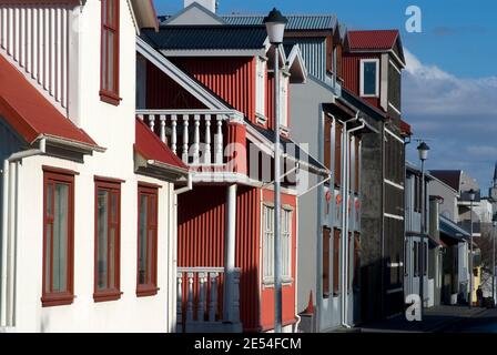Colorful housing estate in corrugated iron, 101, central Reykjavik, Iceland | NONE | Stock Photo
