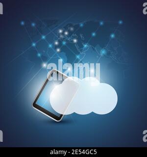 Cloud Computing Technology Concept with Glowing Nodes - Digital Network Connections, Internet Services Design Stock Vector