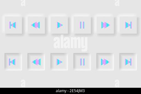 play buttons, neomorphic style white player. EPS 10 Stock Vector