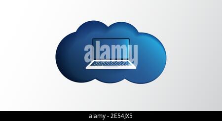Cloud Computing Technology Design Concept with Laptop Computer - Remote Work, Shared Resources, Digital Internet Services Stock Vector